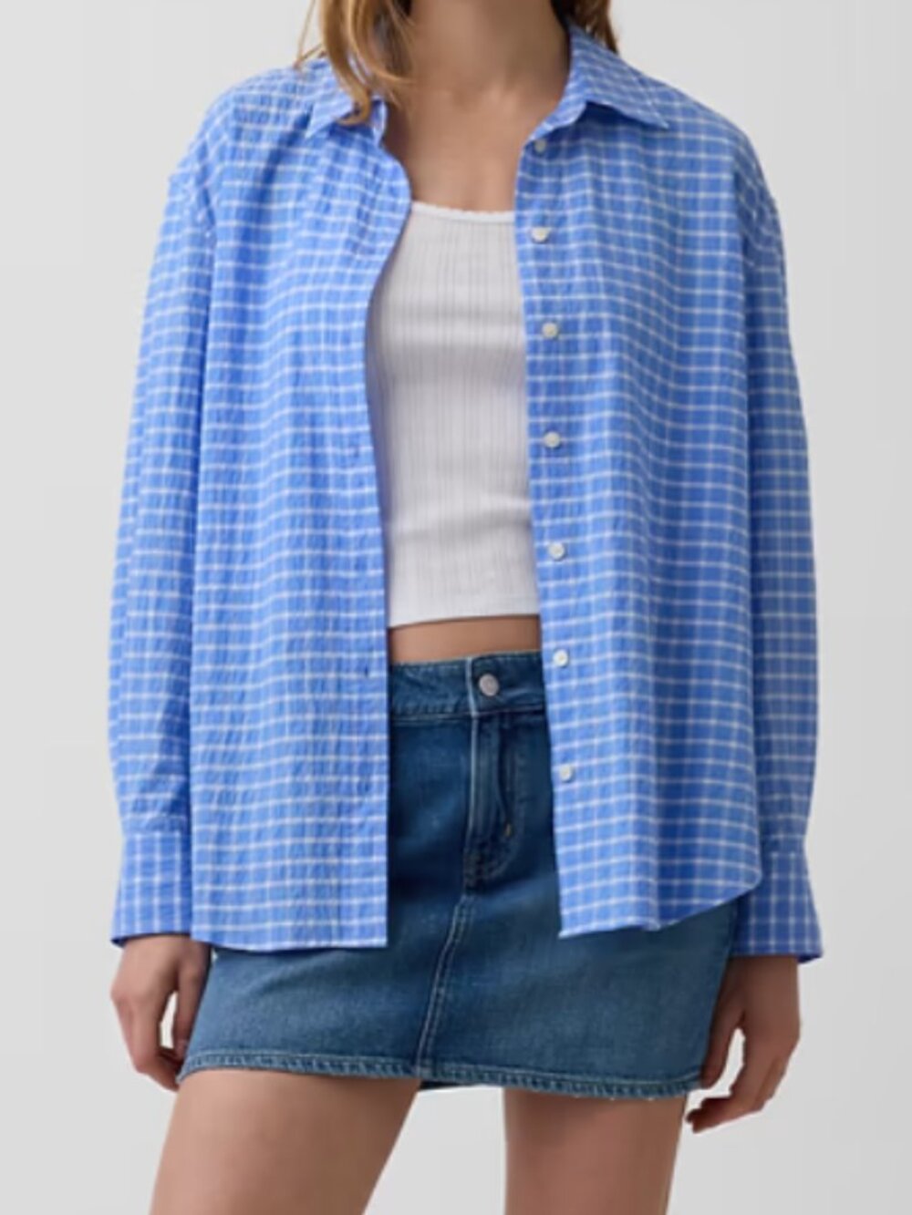 Gap Seersucker Plaid Oversized Shirt : Large